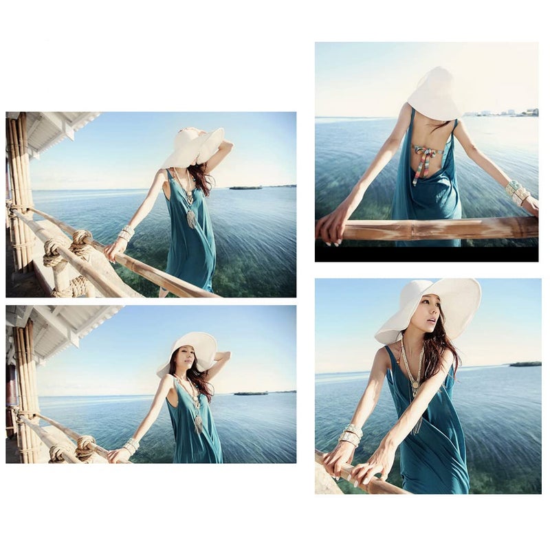 TOPWEL Women's Large Wide Brim Floppy Sun Hat Beautiful Solid Color Beach Sun Visor Shade Straw Hat Cap Summer Beach Hat White - Image 5